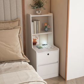 Nightstand with Charging Station, Smart Nightstand with Night Light, Modern Night Stand with Bookshelf