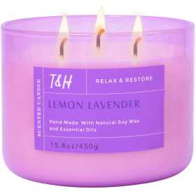 Lemon Lavender 3-Wick Candle Natural Soy Wax Candle for Home, 15.8 Oz Large Aromatherapy Candle for Relaxation, Scented Candle for Women and Men