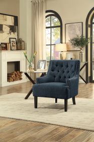 Modern Traditional Accent Chair Button Tufted BlueTextured Fabric Upholstery Solid Wood 1pc Living Room Furniture