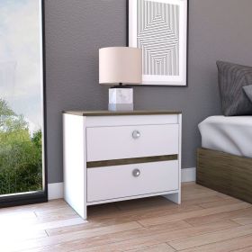 Nightstand Dreams, Two Drawers, White / Dark Brown Finish