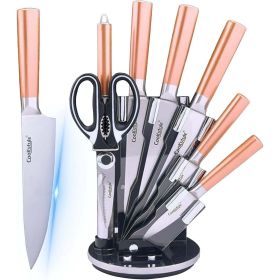 Kitchen Knife Set, 8-Piece Rose Gold Ultra Sharp Stainless Steel Knife Block Set, Professional Chef Knife Set with Accessories for Kitchen