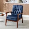 Mid Century Single Armchair Sofa Chair Retro Modern Solid Wood Armrest Chair, Fabric Upholstered Wooden Lounge Chair Navy