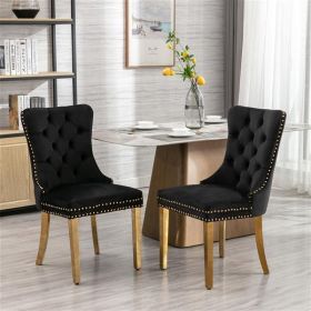 Furniture, Collection Modern, High-end Tufted Solid Wood Contemporary Velvet Upholstered Dining Chair with Golden Stainless Steel Plating Legs