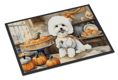 Bichon Frise Fall Kitchen Pumpkins Doormat Front Door Mat Indoor Outdoor Rugs for Entryway, Non Slip Washable Low Pile, 24H X 36W