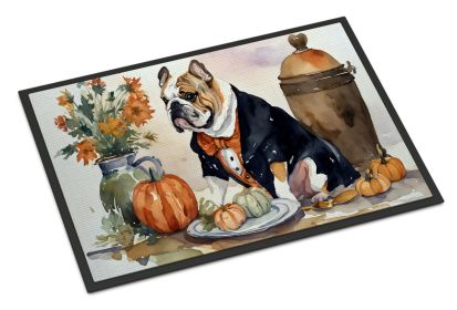 English Bulldog Fall Kitchen Pumpkins Doormat Front Door Mat Indoor Outdoor Rugs for Entryway, Non Slip Washable Low Pile, 24H X 36W