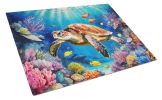 Turtle and Reefs Glass Cutting Board Decorative Tempered Glass Kitchen Cutting and Serving Board Large Size Chopping Board