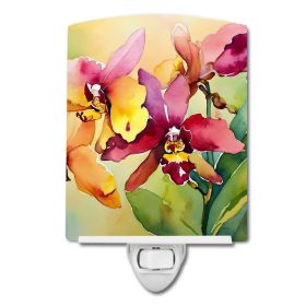 NEW Orchids in Watercolor Ceramic Night Light Compact, UL-Certified, Ideal for Bedroom, Bathroom, Nursery, Hallway, Kitchen, 6x4x3, Multicolor