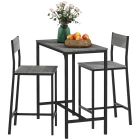 HOMCOM 3 Piece Bar Table and Chairs, Industrial Dining Table Set for 2, Counter Height Kitchen Table with Bar stools