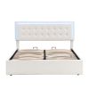 3 Pieces Bedroom Sets,Queen Size Upholstered Bed with LED Lights,Hydraulic Storage System, Two Nightstands with Crystal Decoration,White