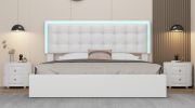 3 Pieces Bedroom Sets,Queen Size Upholstered Bed with LED Lights,Hydraulic Storage System, Two Nightstands with Crystal Decoration,White