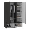 Rosie Armoire, Two Open Shelves, Double Door, Five Shelves, Hanging Rod -Black / White