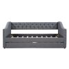 Upholstered Twin Size daybed with Two Drawers, Wood Slat Support, Gray