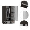 Rosie Armoire, Two Open Shelves, Double Door, Five Shelves, Hanging Rod -Black / White