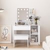 Makeup Vanity Table Set with Drawer and Storage Cabinet, Dressing Table with Vanity Cushioned Stool for Bedroom, Makeup Room