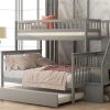 Twin over Full Bunk Bed with Trundle and Staircase,Gray