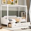 Twin Size Wooden Canopy Daybed with 3 in 1 Storage Drawers,White