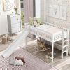 Twin Size Low Loft Bed with Ladder and Slide,White