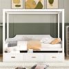 Twin Size Wooden Canopy Daybed with 3 in 1 Storage Drawers,White