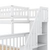 Twin over Full Bunk Bed with Trundle and Staircase,White