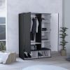 Rosie Armoire, Two Open Shelves, Double Door, Five Shelves, Hanging Rod -Black / White