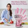 Kitchen Knife Set, 9PC Pink Wheat Straw Sharp Cooking Knife Set with Acrylic Stand