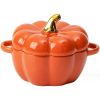 Cute Bowl, Pumpkin Ceramic Bowl with Lid, Microwave & Dishwasher Safe Dessert or Soup Bowl with Handle