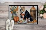 English Bulldog Fall Kitchen Pumpkins Doormat Front Door Mat Indoor Outdoor Rugs for Entryway, Non Slip Washable Low Pile, 24H X 36W