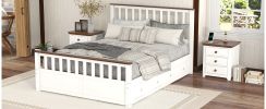 3-Pieces Bedroom Sets Queen Size Platform Bed with Two Nightstands(USB Charging Ports),White+Walnut