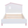 3-Pieces Bedroom Sets Twin Size Platform Bed with Nightstand and Storage dresser,White+Pink