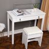 Flip Single Mirror Double Drawers Straight Feet Dresser White