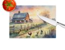 Chicken Farmyard Sunrise Glass Cutting Board Decorative Tempered Glass Kitchen Cutting and Serving Board Large Size Chopping Board