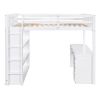 Full Size Loft Bed with Ladder, Shelves, and Desk, White