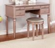 Bedroom Contemporary Vanity Set w Foldable Mirror Stool Drawers Rose Gold Color