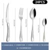 Gold Silverware Set, 24 Pieces Flatware Set with Silverware Holder, Stainless Steel Knives and Forks and Spoons Cutlery Set Service for 6