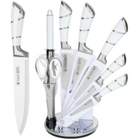 Kitchen Knife Set, 9-Piece White Sharp Non-Stick Coated Chef Knives Block Set