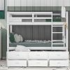 Wood Bunk Bed with Trundle and Drawers,White