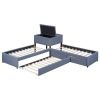 L-shaped Upholstered Platform Bed with Trundle and Two Drawers Linked with built-in Desk,Twin,Gray