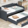 Twin Size Upholstered Daybed with Trundle and Three Drawers,Grey