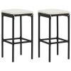 Bar Stools with Cushions 2 pcs Black Poly Rattan