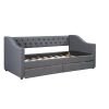 Upholstered Twin Size daybed with Two Drawers, Wood Slat Support, Gray