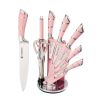 Kitchen Knife Set, 9-Pieces Pink Sharp Non-Stick Coated Chef Knives Block Set