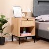 Rattan Nightstand Set of 2,Bedside Table with 1 Natural Rattan Drawers and Metal Legs