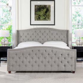 Marcella Upholstered Shelter Headboard Bed Set, King, Silver Grey Polyester