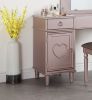 Bedroom Vanity Set w Stool Open Up Mirror Storage Space Drawers Rubber wood Ring Pull Handles Rose Gold Color Vanity