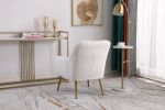 Modern Soft White Teddy fabric Ivory Ergonomics Accent Chair Living Room Chair Bedroom Chair Home Chair With Gold Legs And Adjustable Legs For Indoor