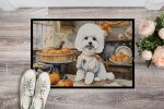 Bichon Frise Fall Kitchen Pumpkins Doormat Front Door Mat Indoor Outdoor Rugs for Entryway, Non Slip Washable Low Pile, 24H X 36W