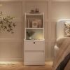 Nightstand with Charging Station, Smart Nightstand with Night Light, Modern Night Stand with Bookshelf