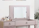 Bedroom Vanity Set w Stool Open Up Mirror Storage Space Drawers Rubber wood Ring Pull Handles Rose Gold Color Vanity