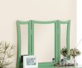 Unique Modern Bedroom Vanity Set w Stool Foldable Mirror Drawers Apple Green Color MDF Veneer 1pc Vanity Furniture