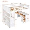 Full Size Loft Bed with Ladder, Shelves, and Desk, White